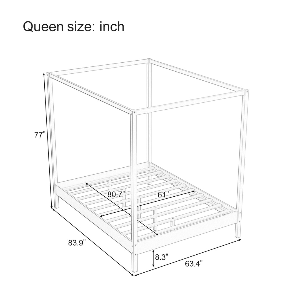 Solid Wood Queen Size Canopy Bed Frame