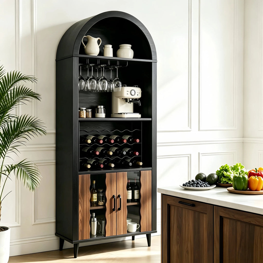 71" Farmhouse Arched Wine Bar Cabinet