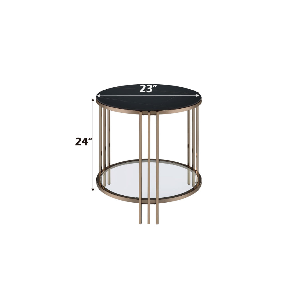Abisha Sintered Stone Top & Champagne Finish End Table