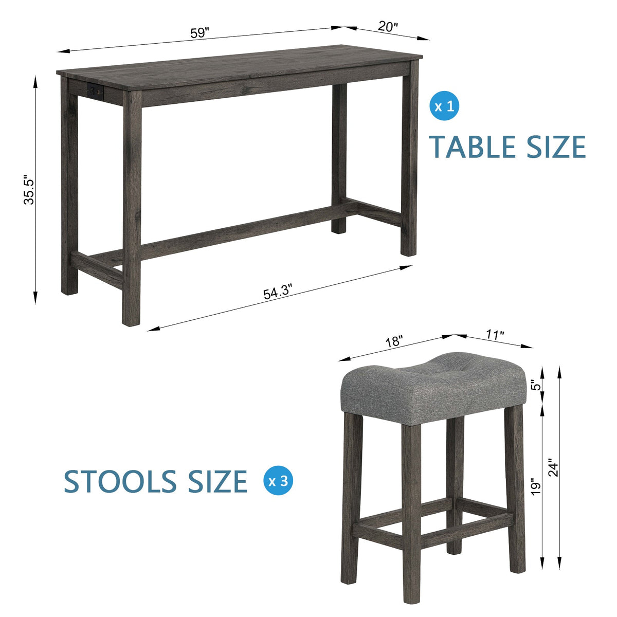 4 Piece Bar Table Set with Power Outlet