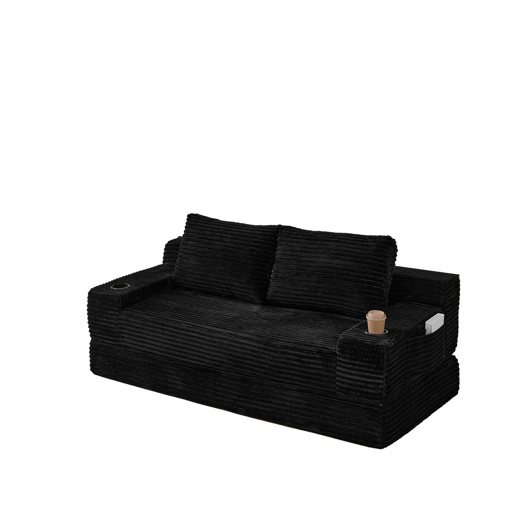 70.8-Inch Corduroy Two-in-One Sofa Bed with Lounge Chair