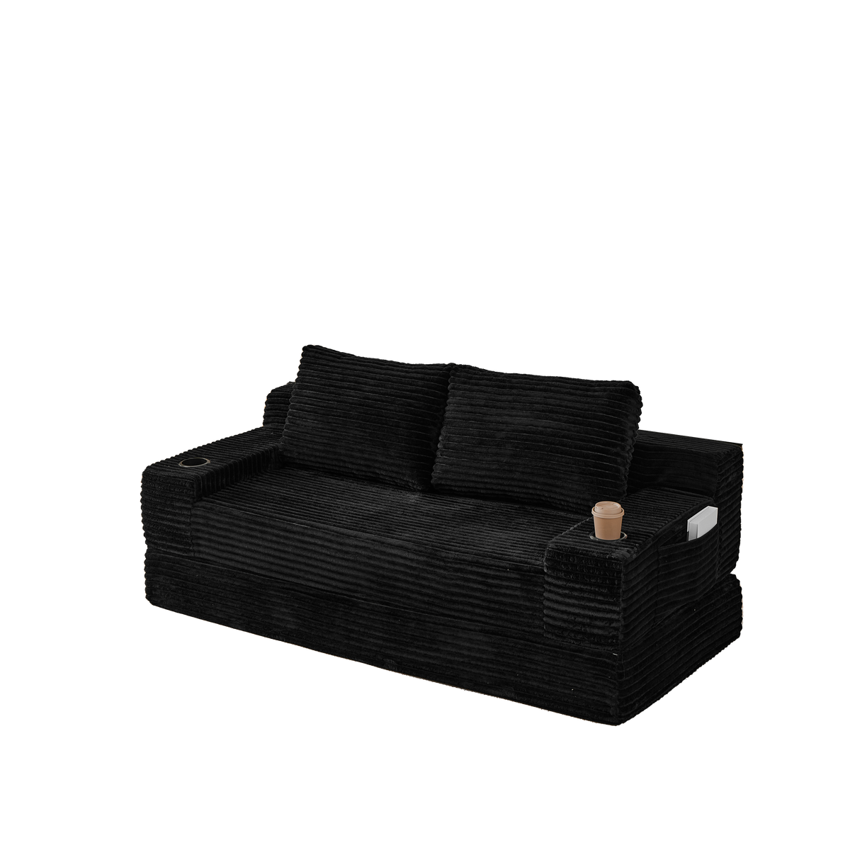 70.8-Inch Corduroy Two-in-One Sofa Bed with Lounge Chair