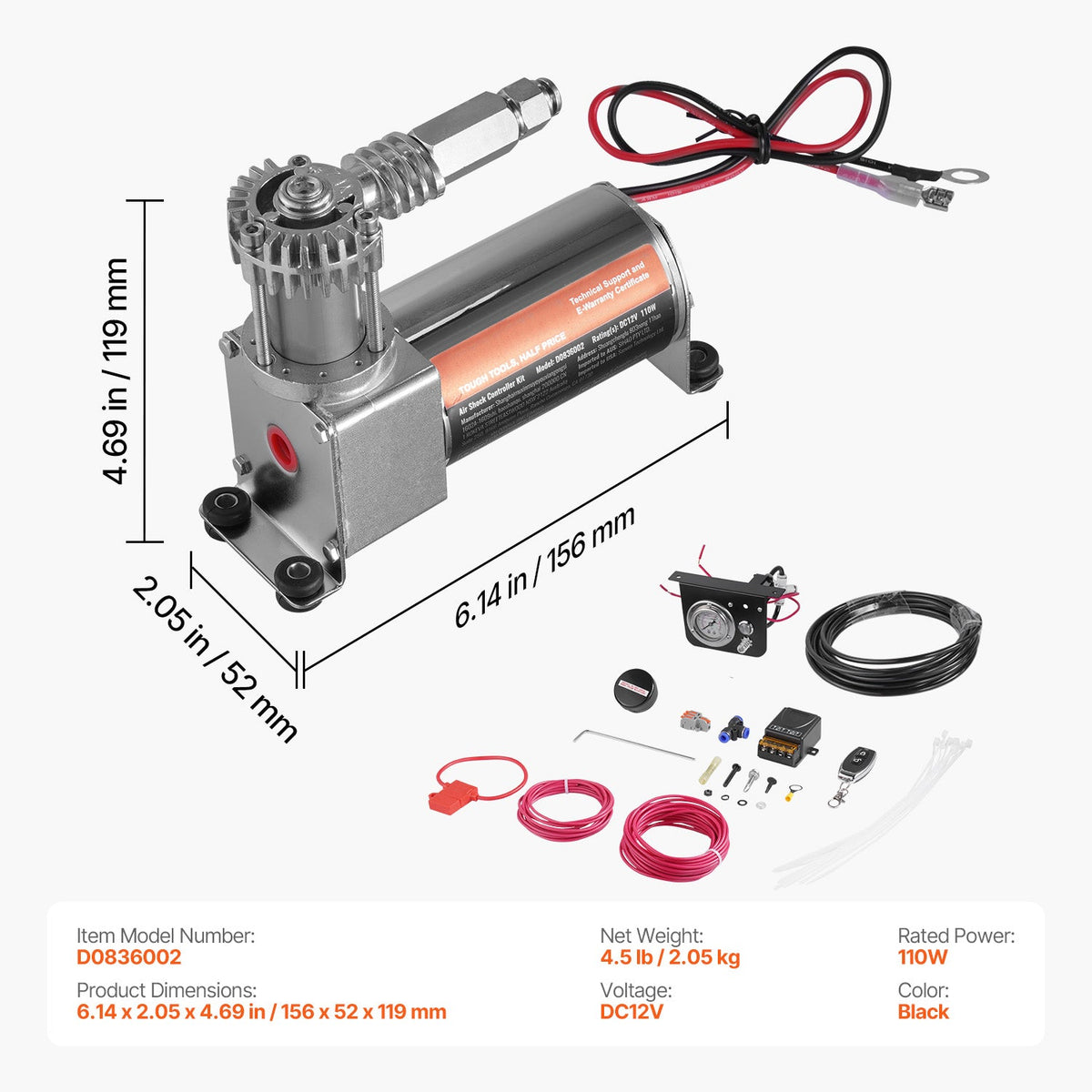 Air Shock Controller Kit 12V 100PSI On Board Air Compressor System