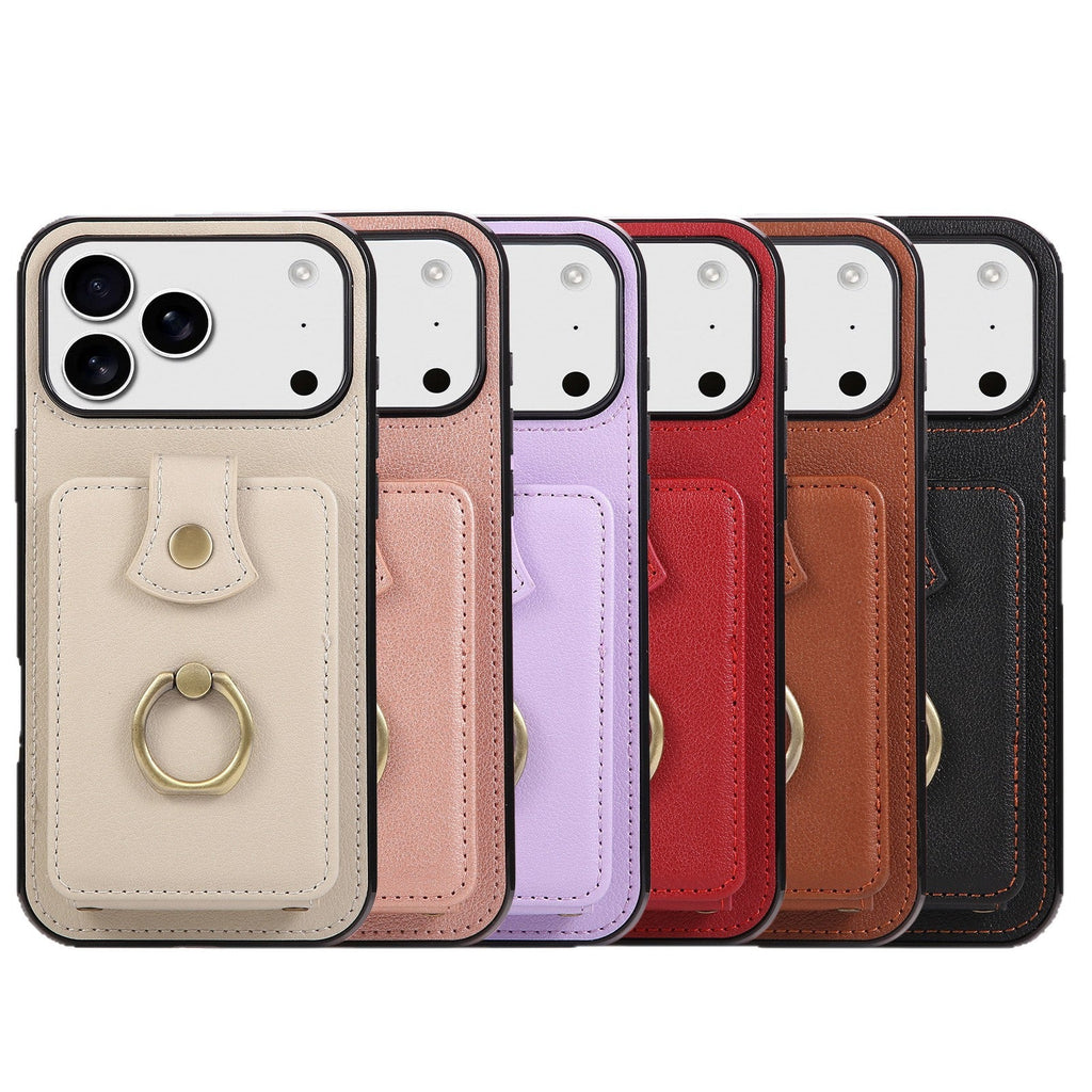 Leather Phone Case With Ring Holder And Card Slot Drop Proof Protective Case