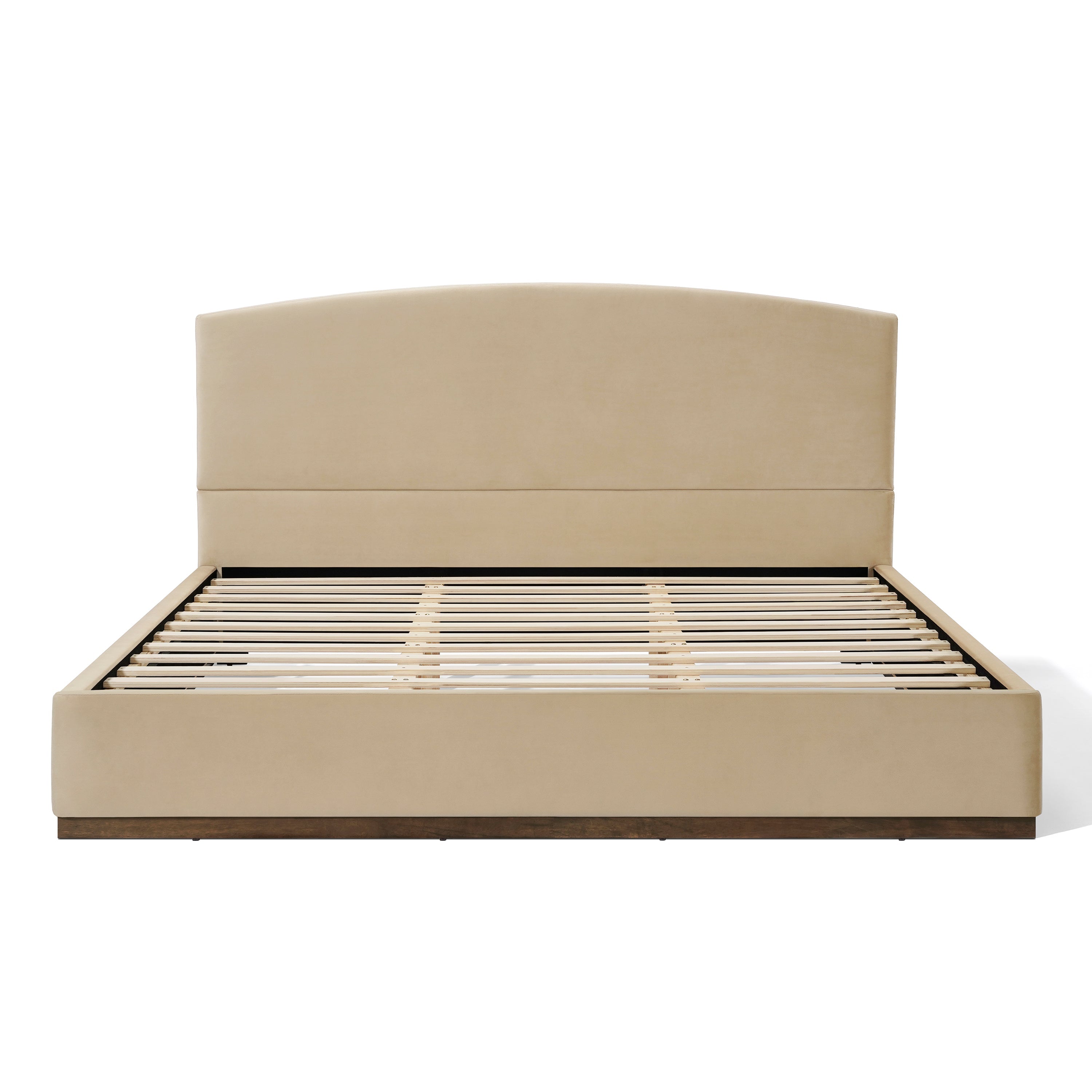 King Size Upholstered Bed Frame With Velvet Fabric Thick Headboard