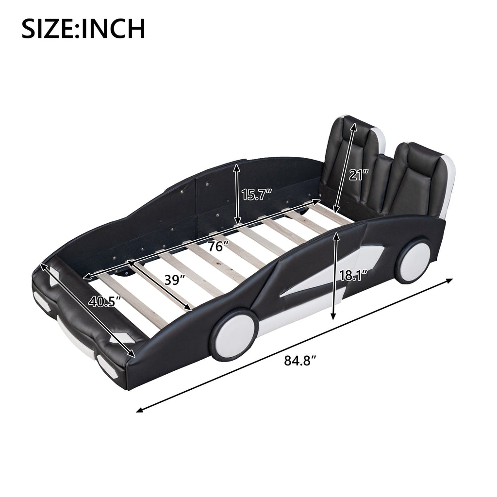 Twin Size Race Car-Shaped Platform Bed with Wheels