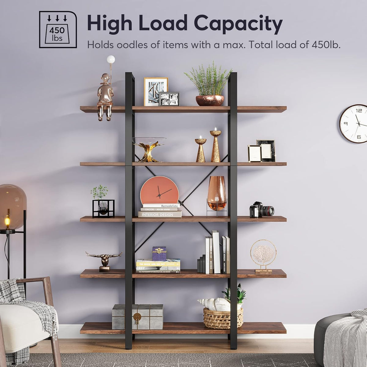 Vintage Industrial 5-Tier Bookshelf
