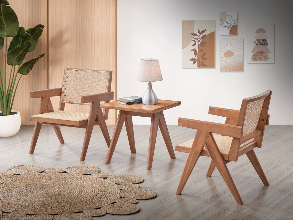3-Piece Solid Wood Accent Chair Set and Matching End Table