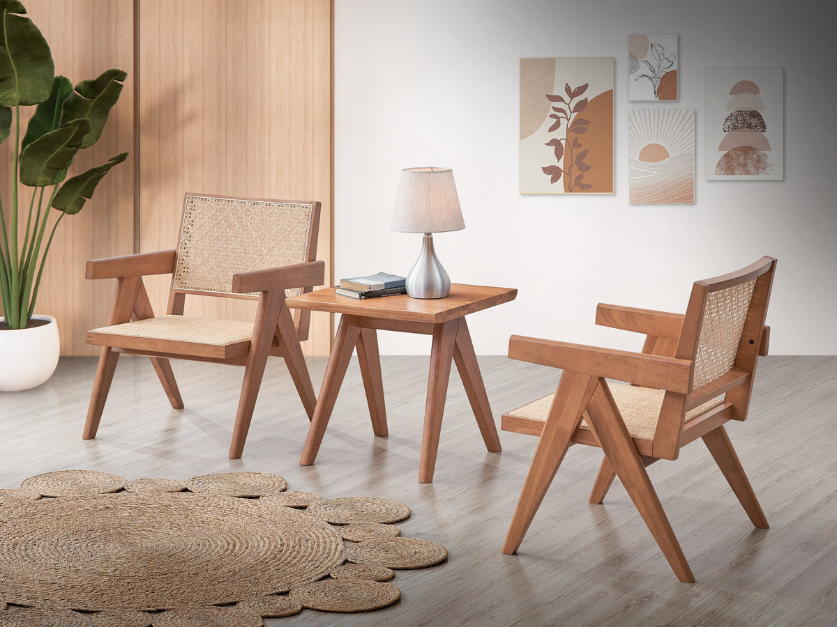 3-Piece Solid Wood Accent Chair Set and Matching End Table