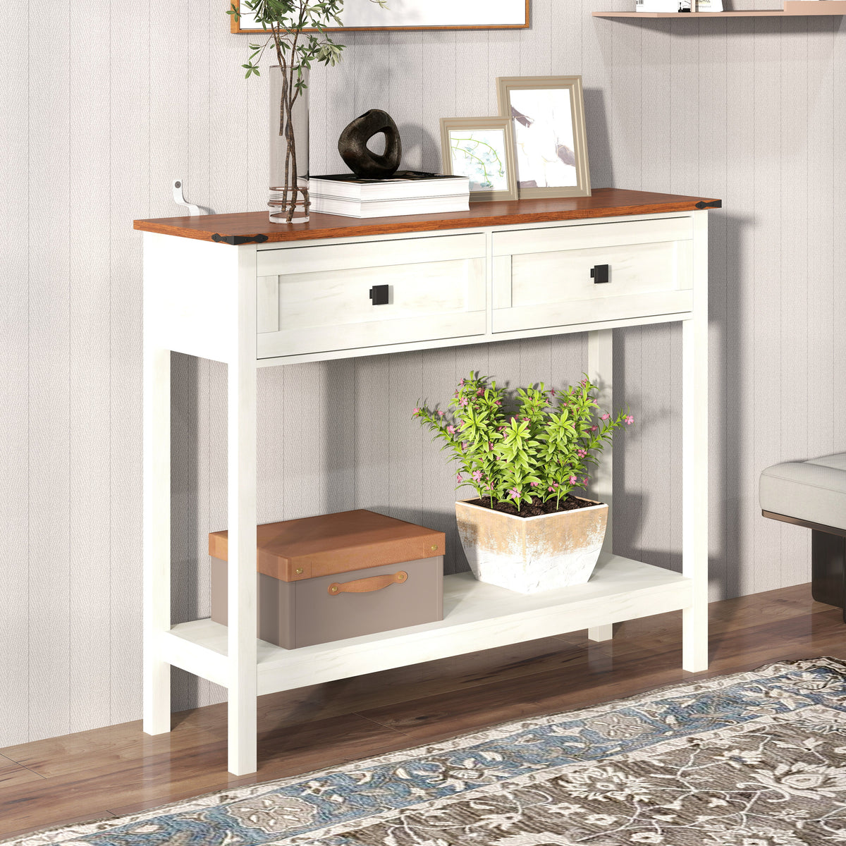 Farmhouse Style Console Table with 2 Drawers