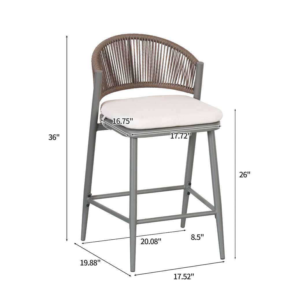 Outdoor 26" Seat Height Metal Frame Counter Stools with PE Rattan Scallop-shaped Backrest