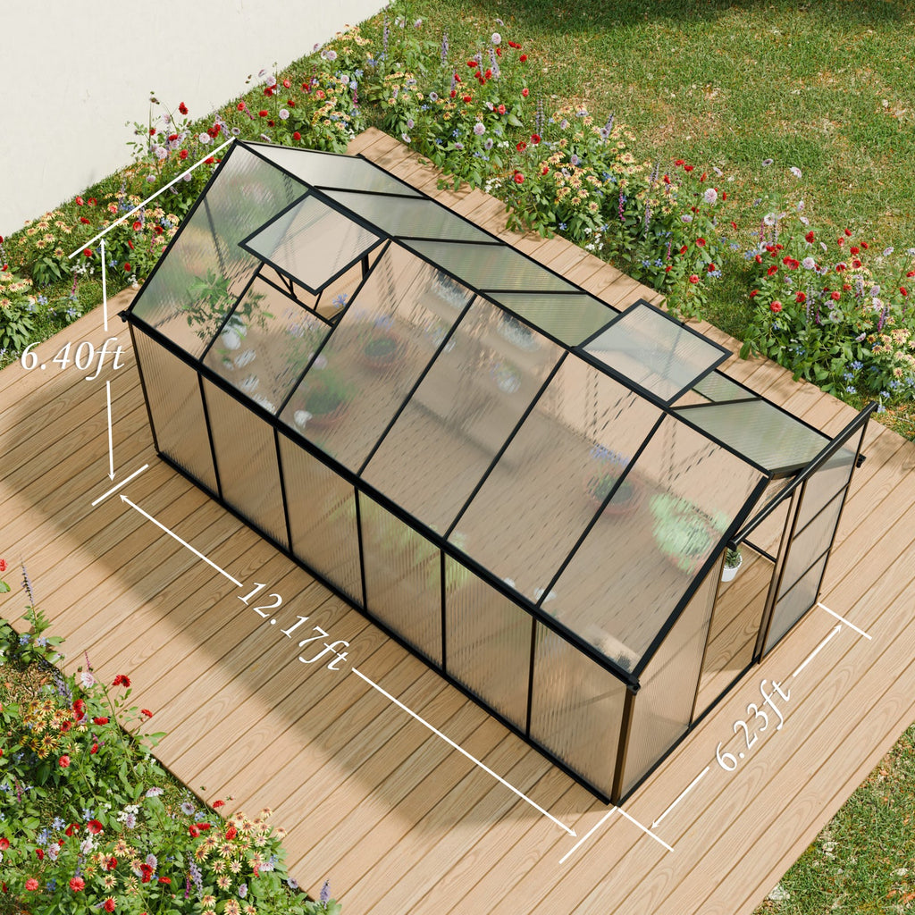 6x12 FT Polycarbonate Greenhouse with Raised Base