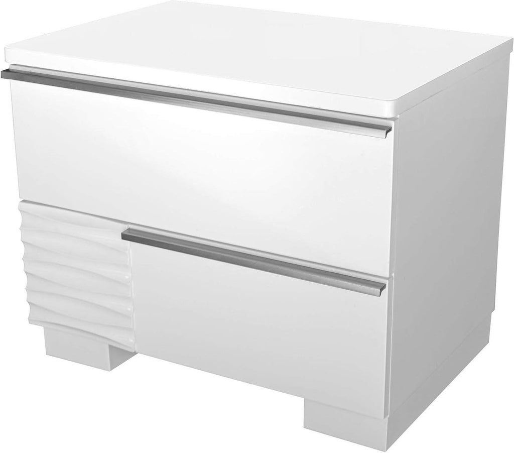 White Lacquer Wood 2-Drawer Nightstand