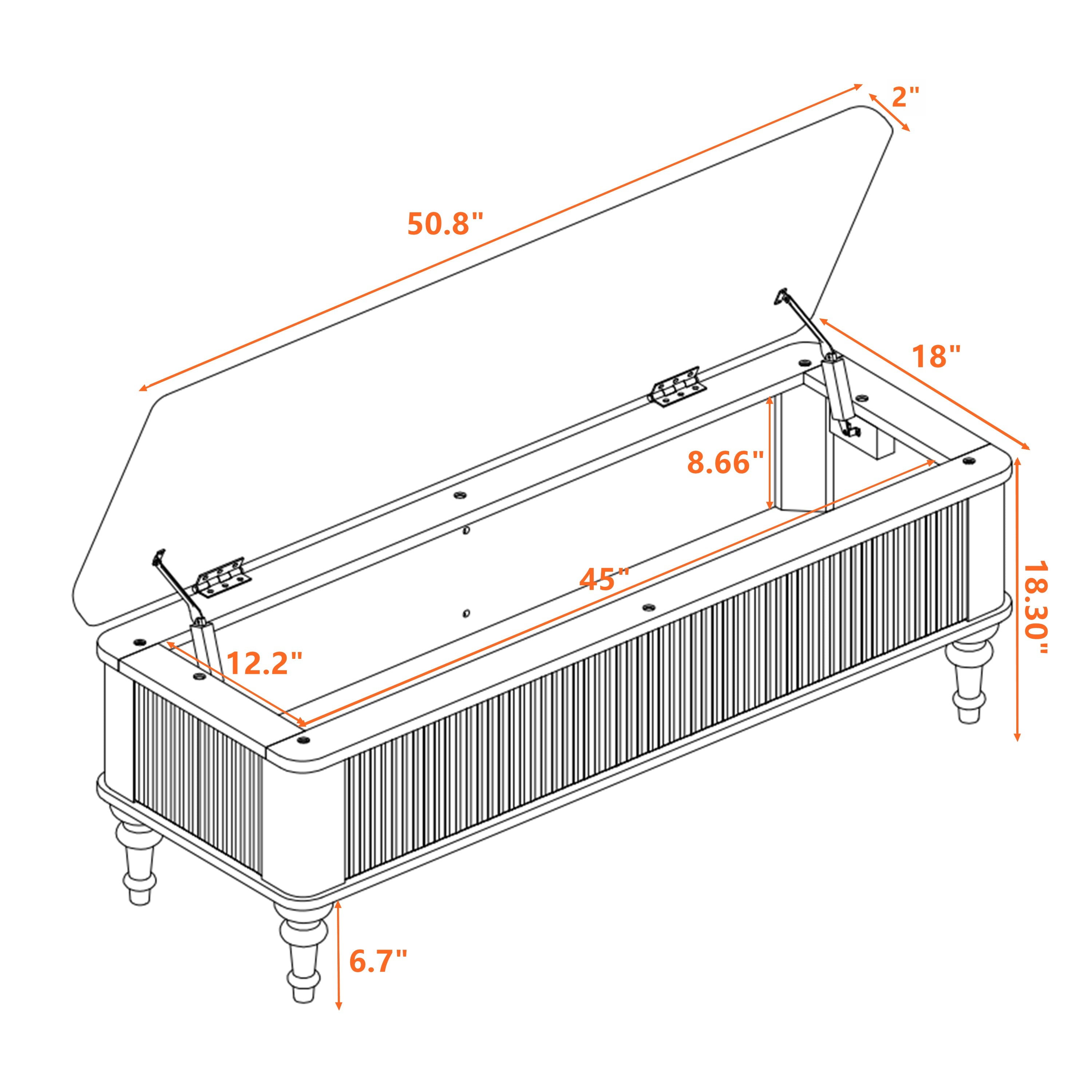50.8-Inch Multi-Functional Storage Ottoman Bench