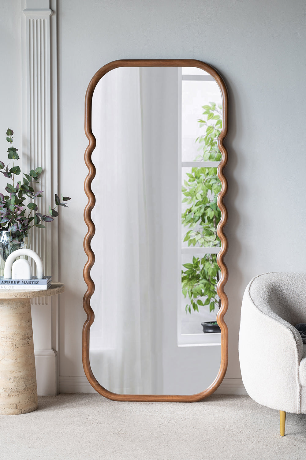 Oversized Wooden Floor Mirror with Unique Design