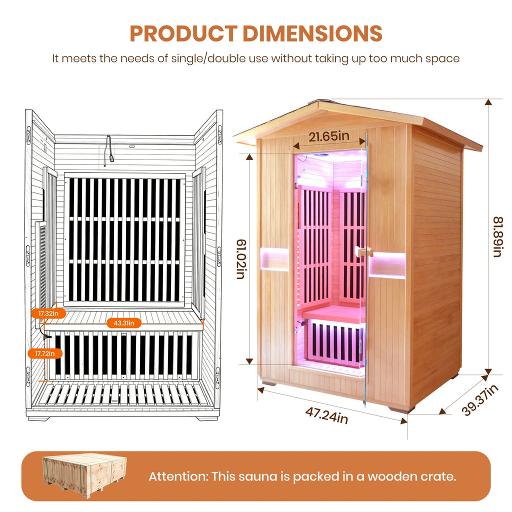 2000W Canadian Hemlock Double Outdoor Far Infrared Sauna Room