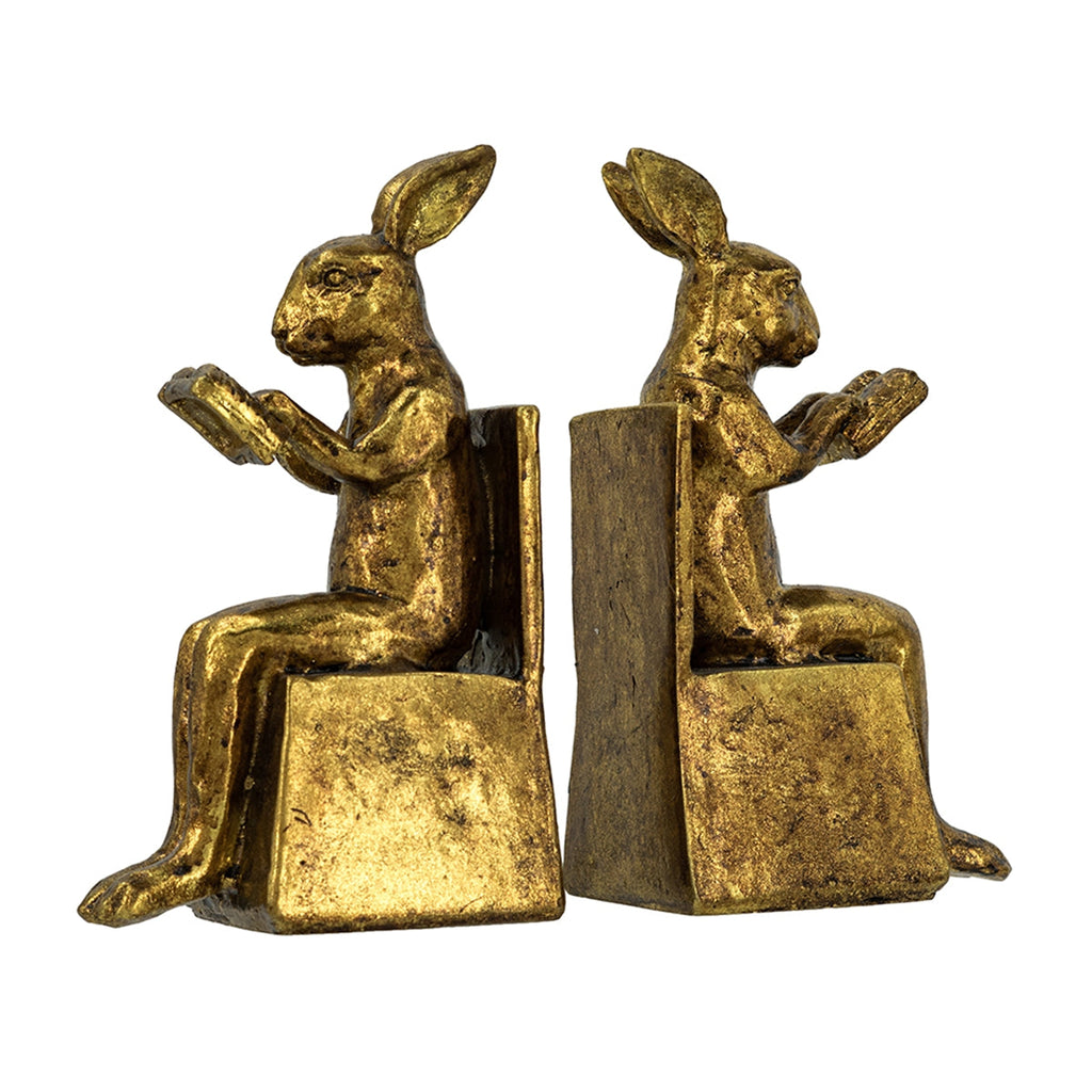 3.9x2.8x6.9" Sitting Rabbit Bookends With Antique Finish