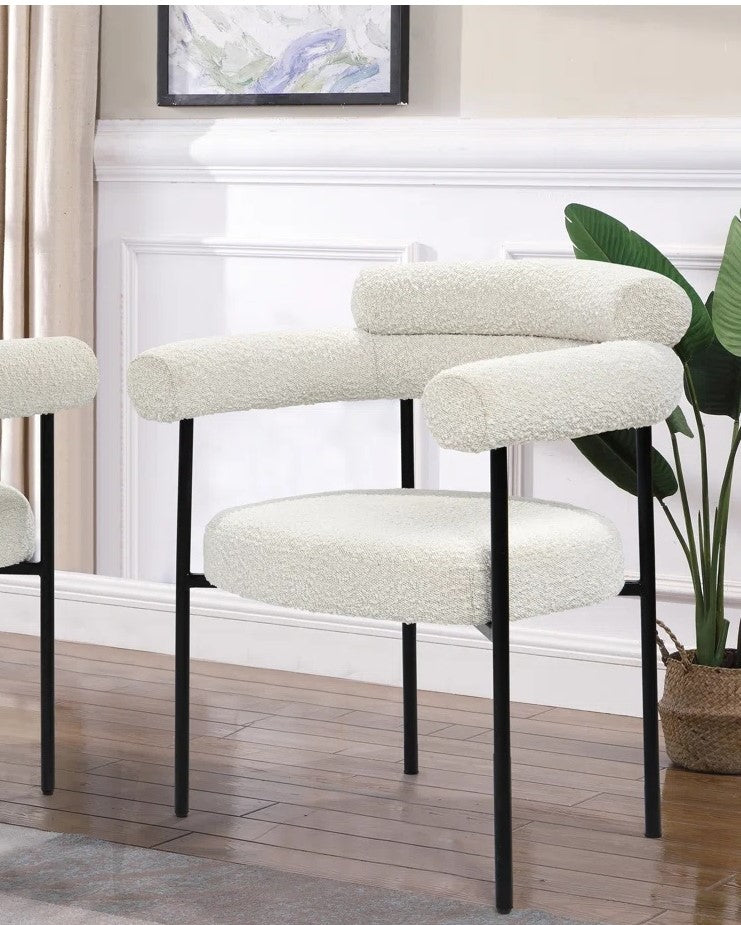 Set of 2 Boucle Fabric Kitchen Dining Chair with Armrest