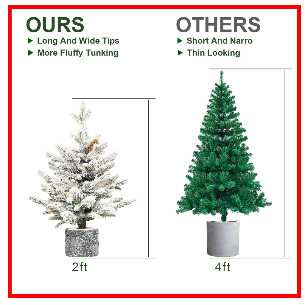 2FT Flocked Christmas Tree with Pot Base, 30 Warm