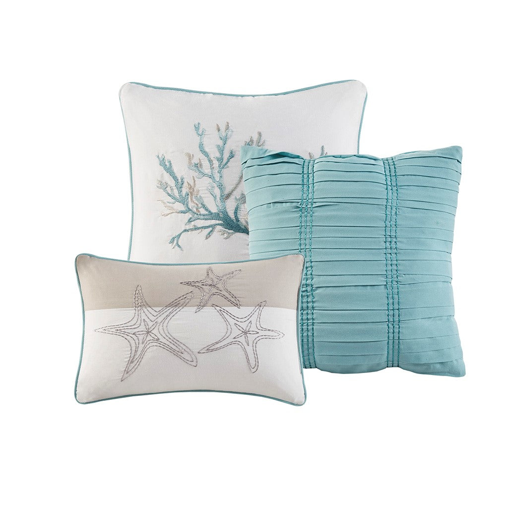 6 Piece Cotton Sateen Quilt Set with Throw Pillows Aqua - King/Cal King