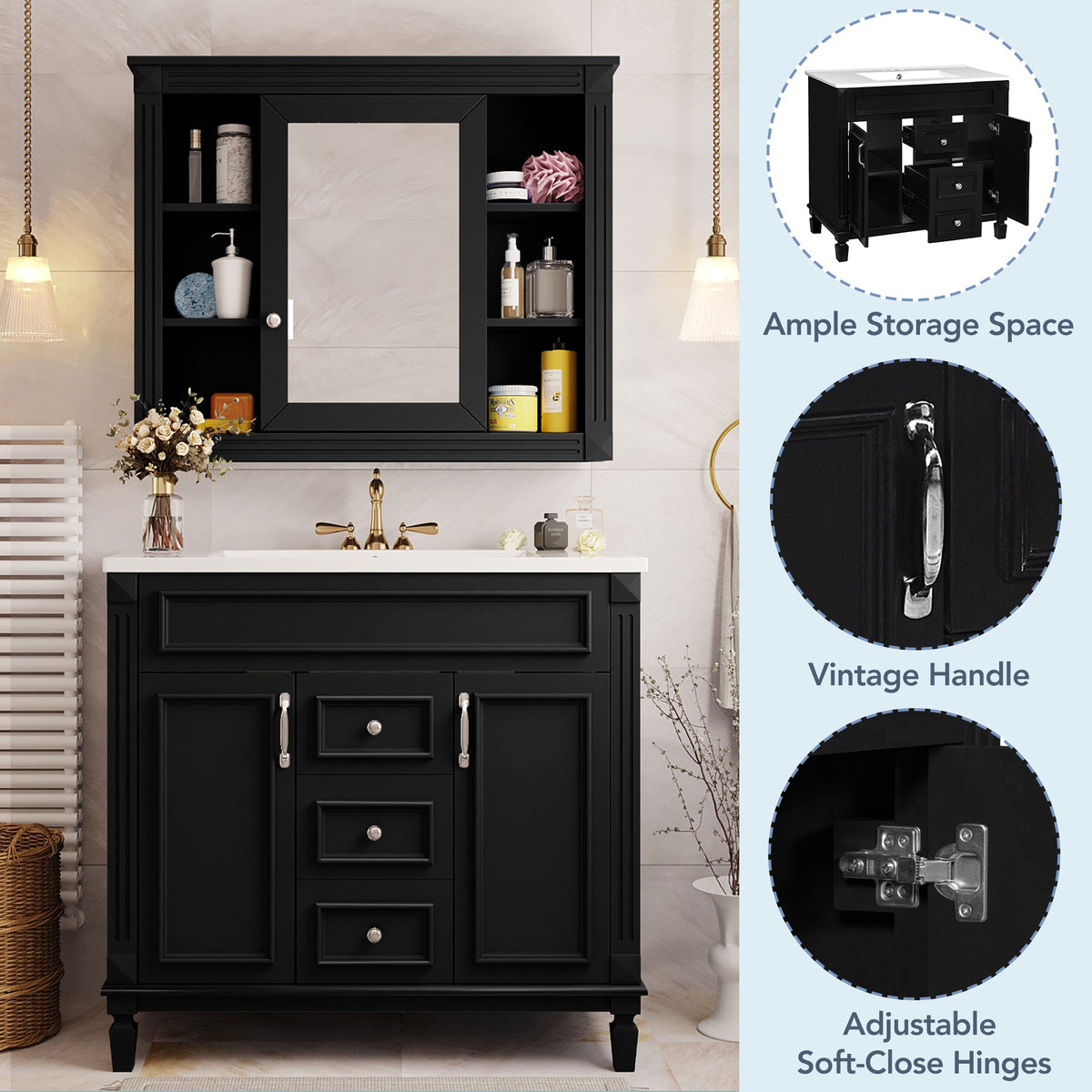 36" Bathroom Vanity with Top Sink