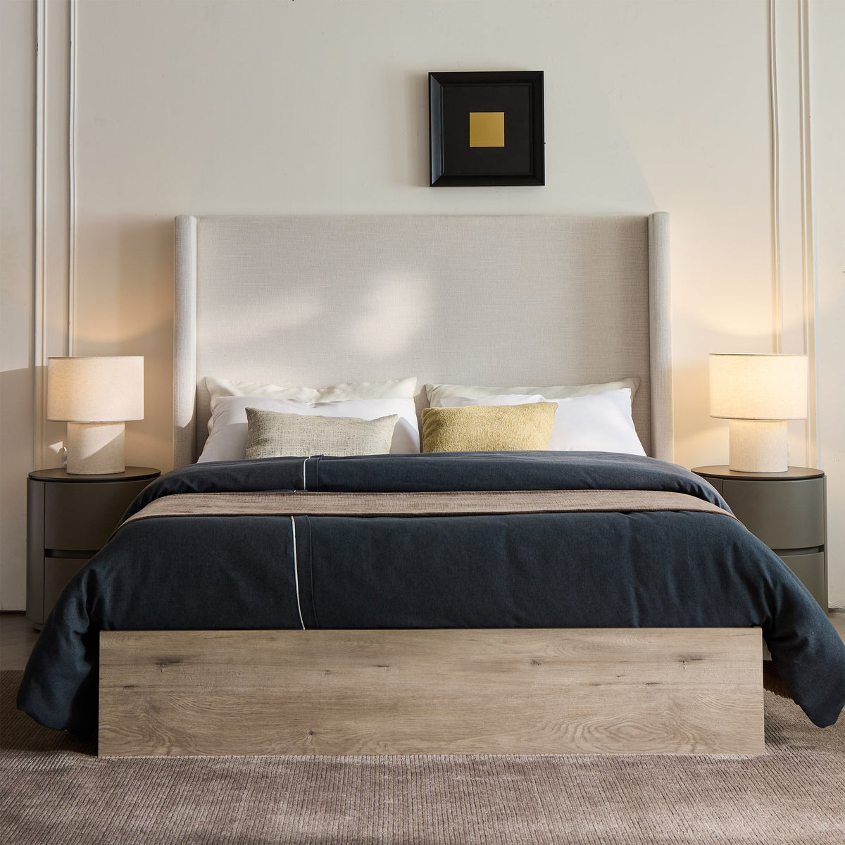 Shelton Upholstered Wingback Bed