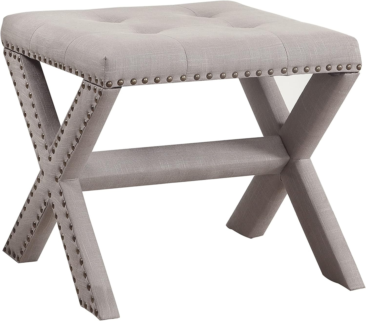 Linen Blend Accent Bench with Nailhead Trim