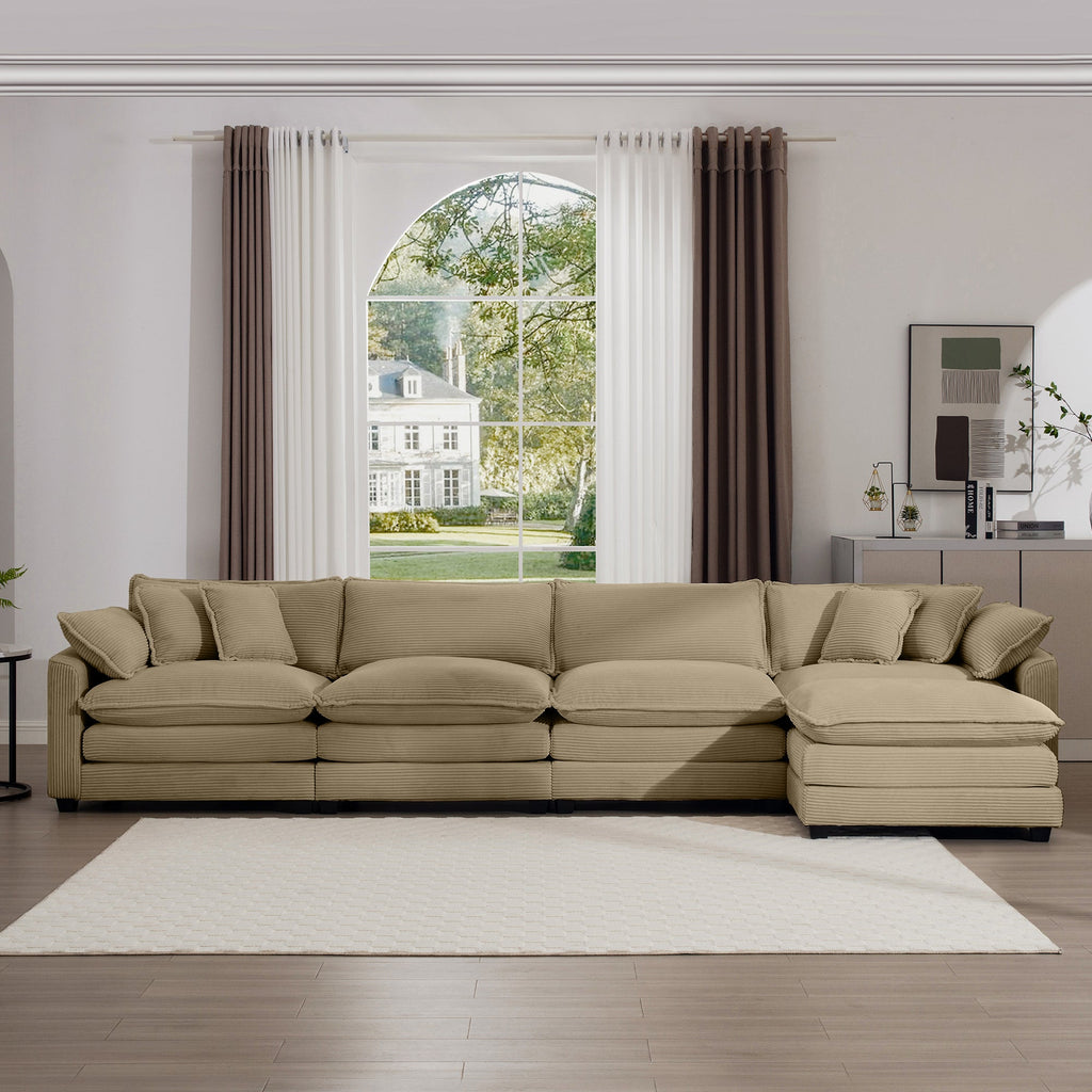 Corduroy Sofa - Modern Upholstered 4 Seater with Footstool