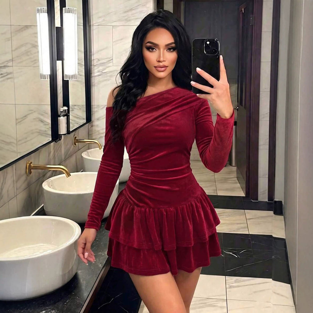 Women's AutumnWinter Velvet Off-Shoulder Dress