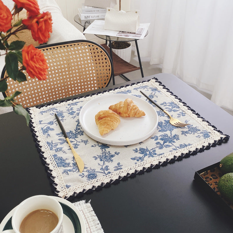 Pastoral French-style Fabric Lace Placemat And Napkin Ring Set
