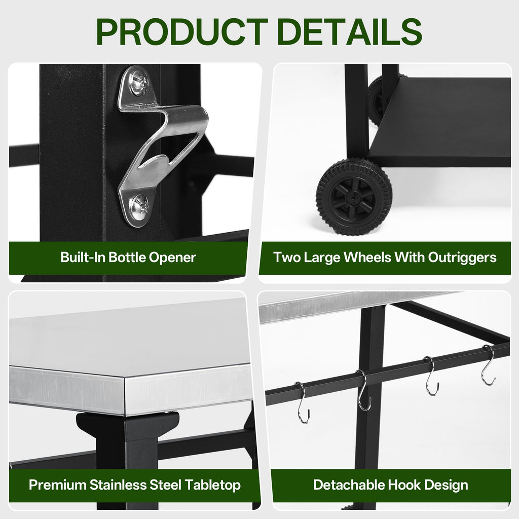 2-Tier Outdoor Grill Cart with Stainless Steel Top