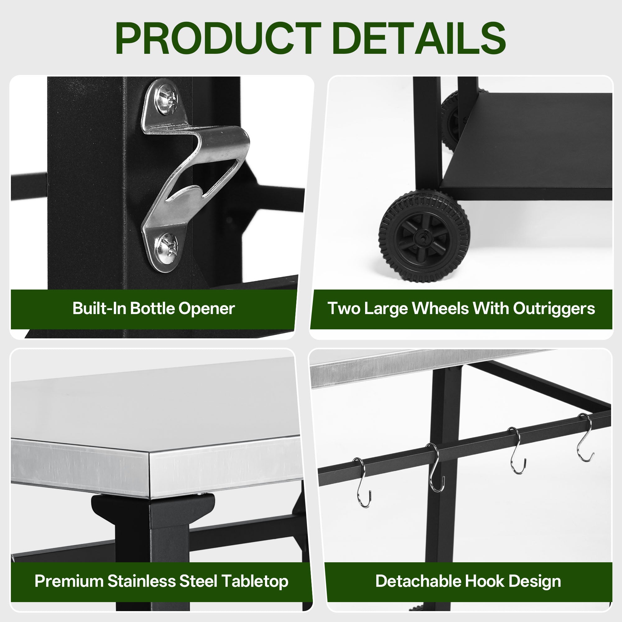 2-Tier Outdoor Grill Cart with Stainless Steel Top