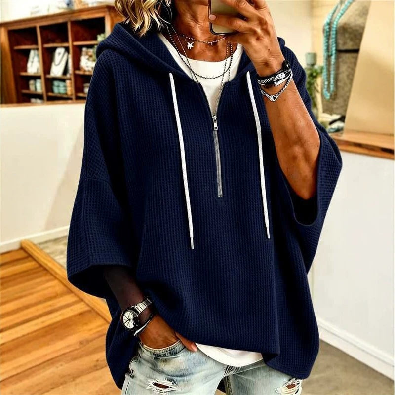 2026 European And American Women's Clothing Amazon Independent Station Knitted New Hooded Sweater Loose Casual Zipper