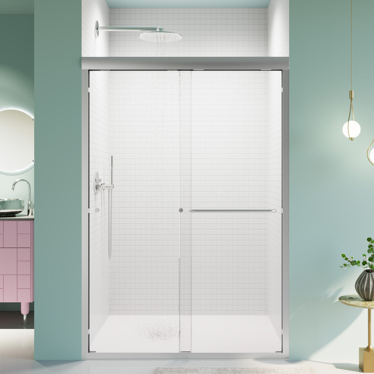 44"-48"W x 72"H Semi-Frameless Double Sliding Shower Door