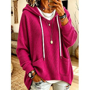2026 European And American Women's Clothing Amazon Independent Station Waffe Loose Long Sleeve Hoodie Casual Hooded