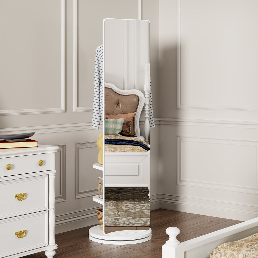360° Rotating Full Length Mirror with Hook Storage Rack