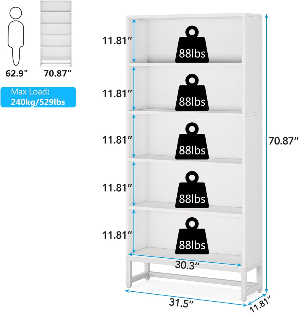 70.87" 5-Tier Heavy Duty Library Bookshelf