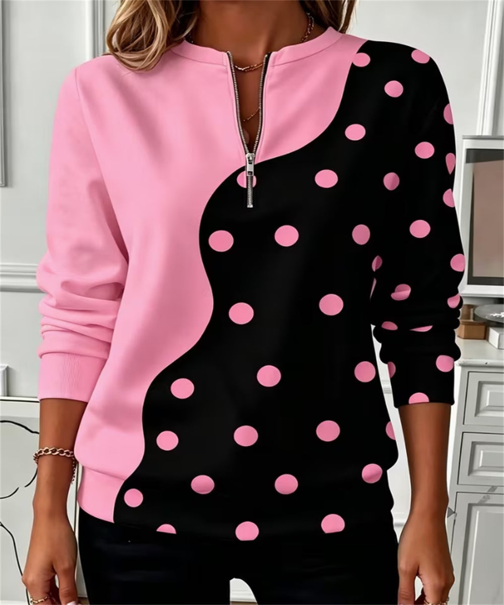 Women Half Zip Long Sleeve Sweatshirt, Gradient Cherry Blossom Floral Print Casual Pullover Top