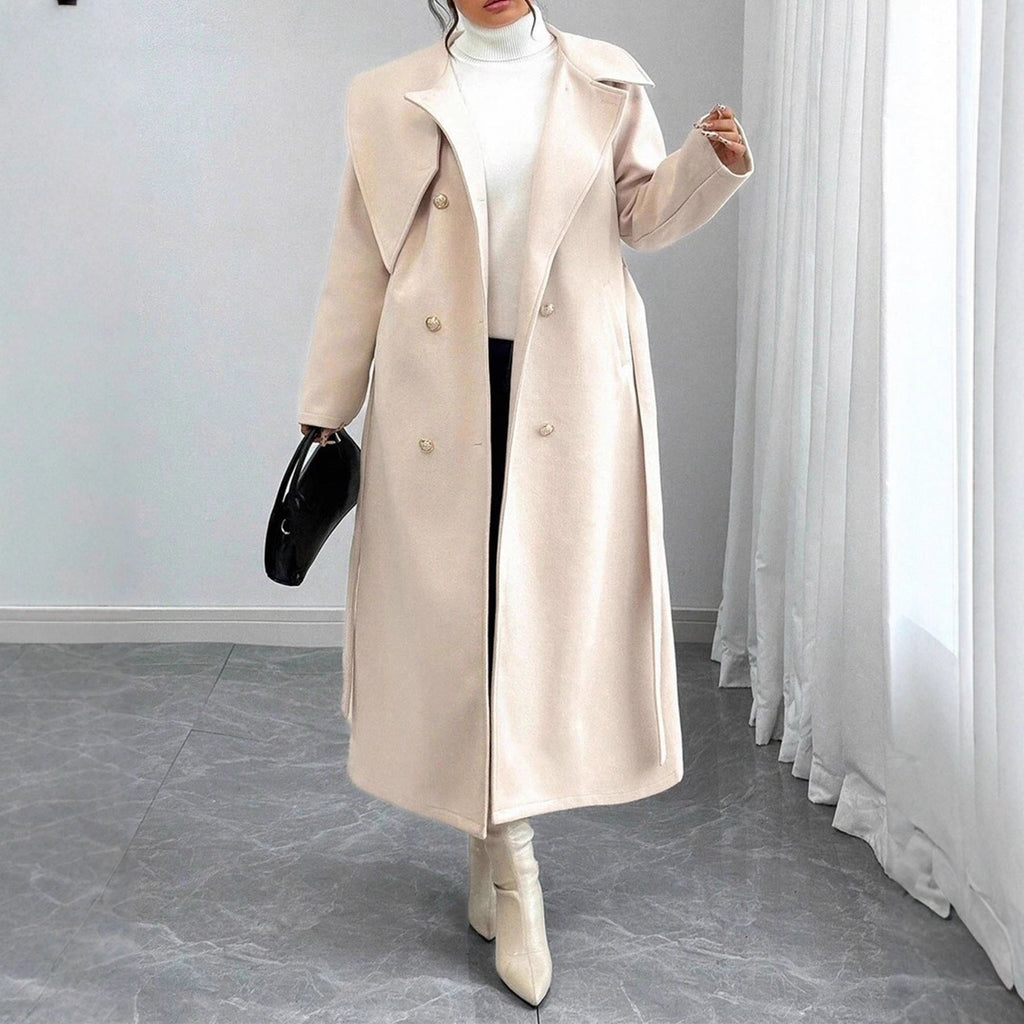 New Winter Womens Double-breasted Wool Coat With An Asymmetrical Collar