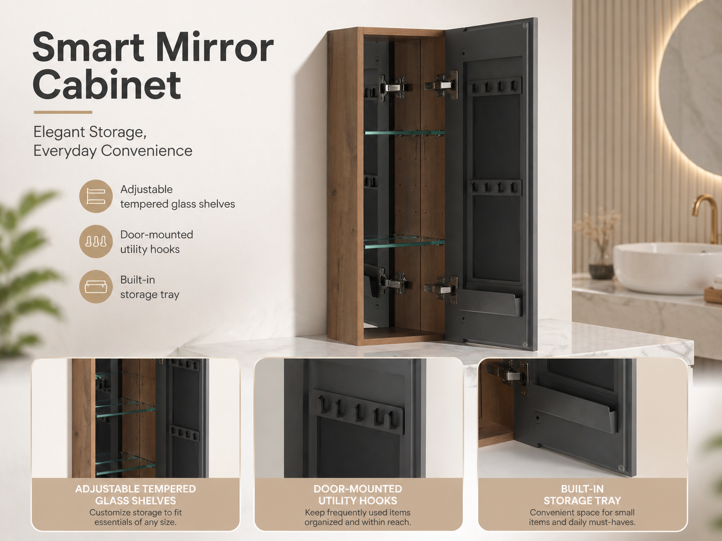 10" Bathroom Mirror Cabinet with Storage