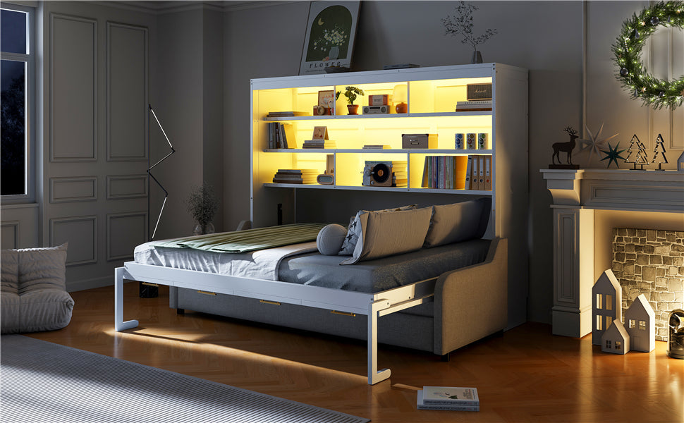 Full Size Murphy Cabinet Bed with Folding Sofa