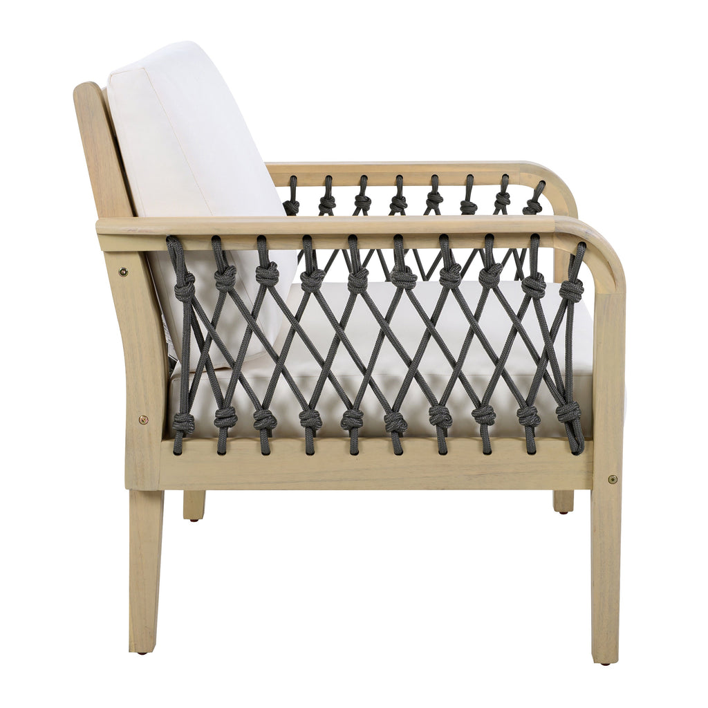 Outdoor Acacia Wood Club Chair with Handwoven Rope