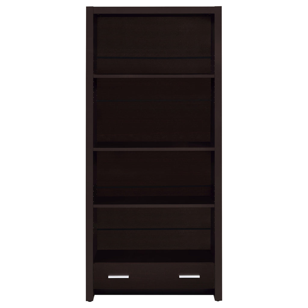 Maureen Cappuccino 5-Shelf Bookcase with Drawer