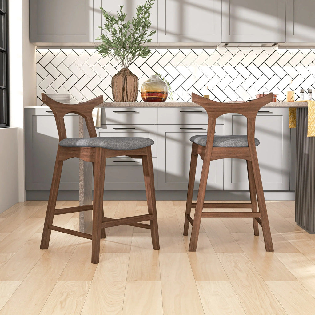 Hester Solid Wood Upholstered Square Bar Chair (Set of 2)
