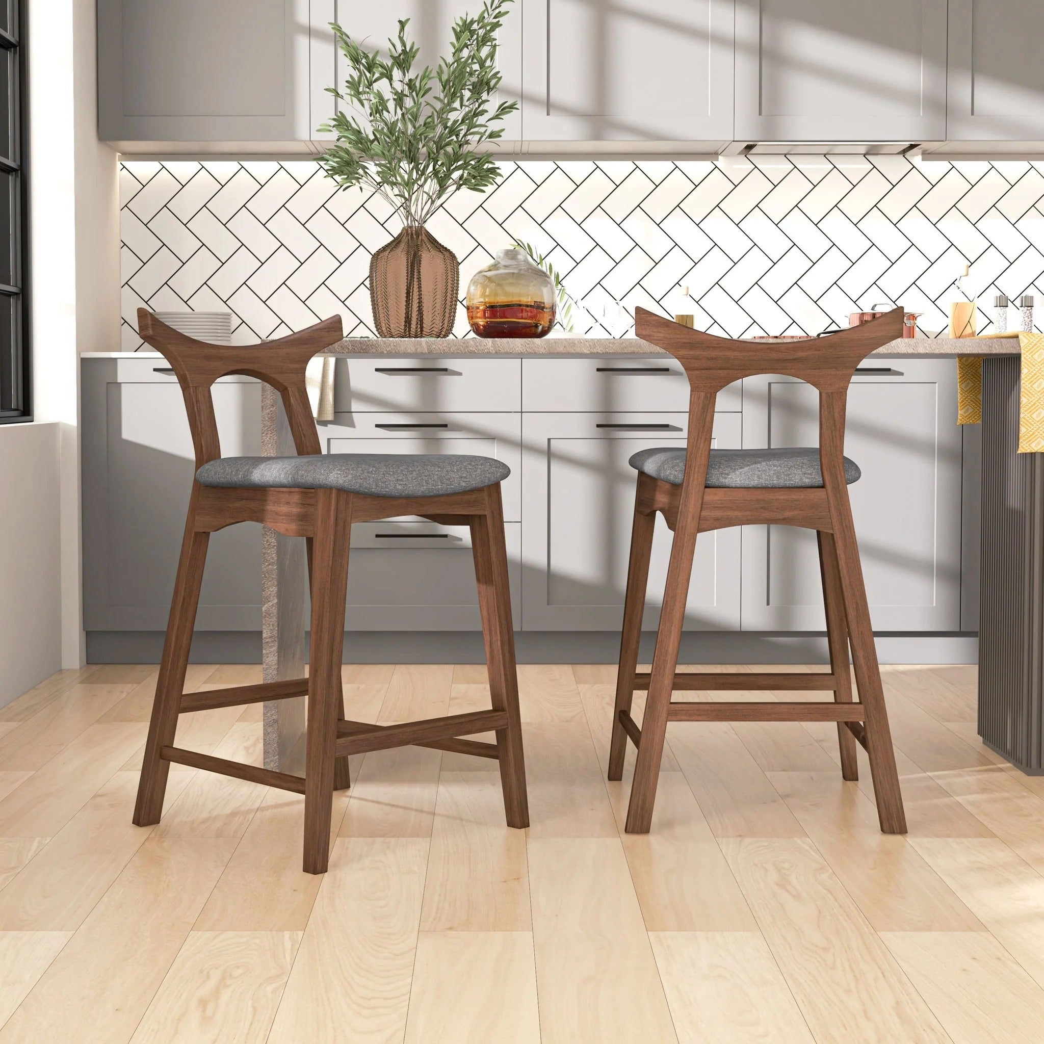 Hester Solid Wood Upholstered Square Bar Chair (Set of 2)
