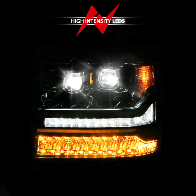 ANZO 16-18 Chevy Silverado 1500 (Factory HID Models ONLY) Full LED Proj Headlights Chrome - Pair 111623A