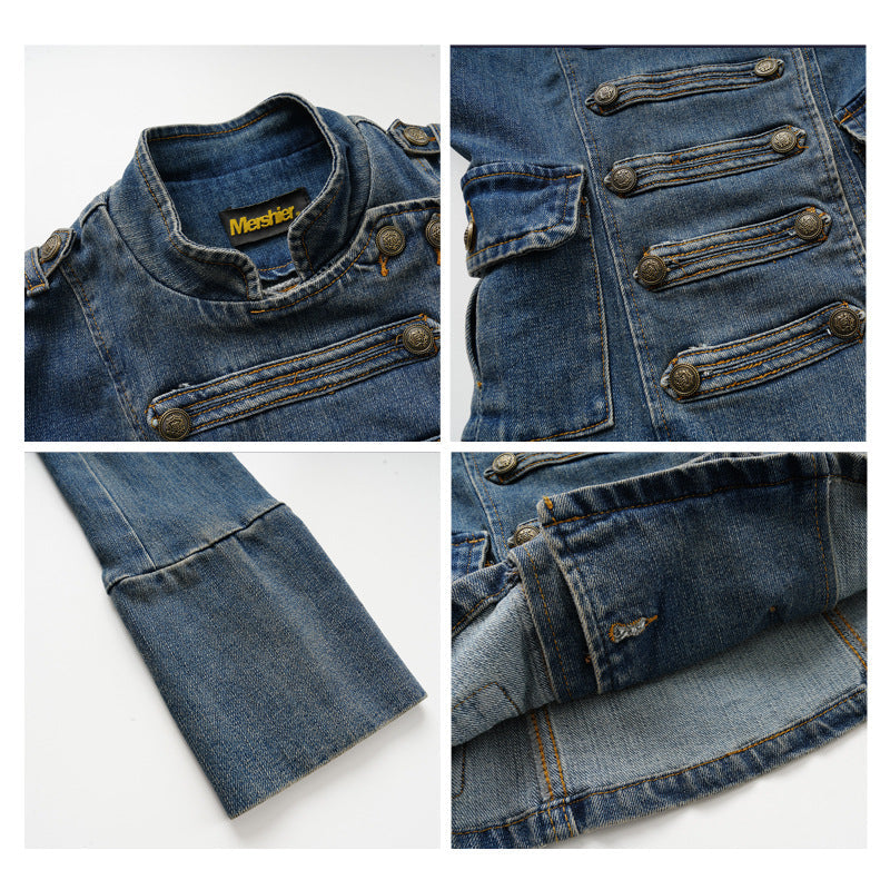 American-Style Retro Court-Style Waist-Cinching Denim Jacket For Women