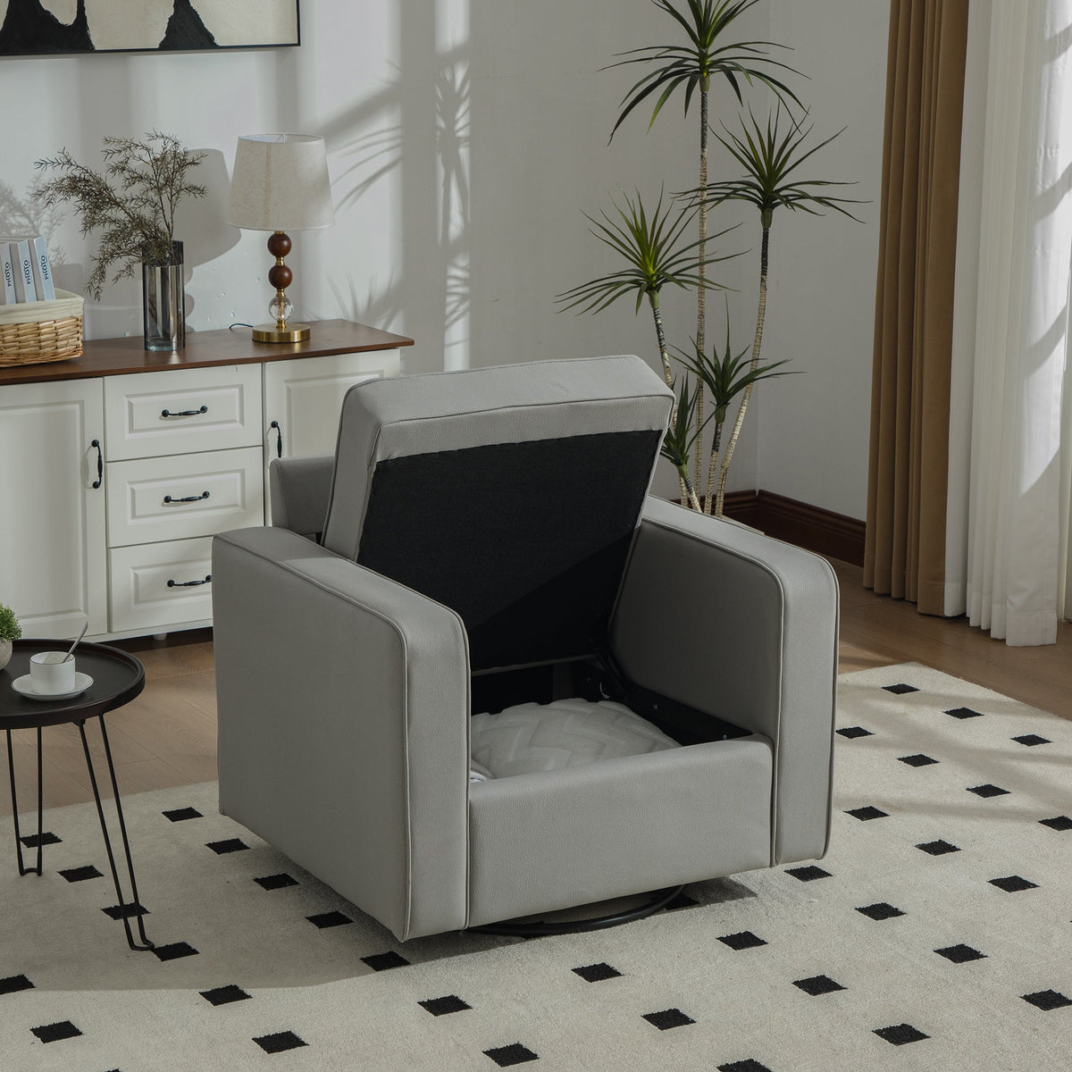 33.6" Upholstered 360° Swivel Armchair with Hidden Storage