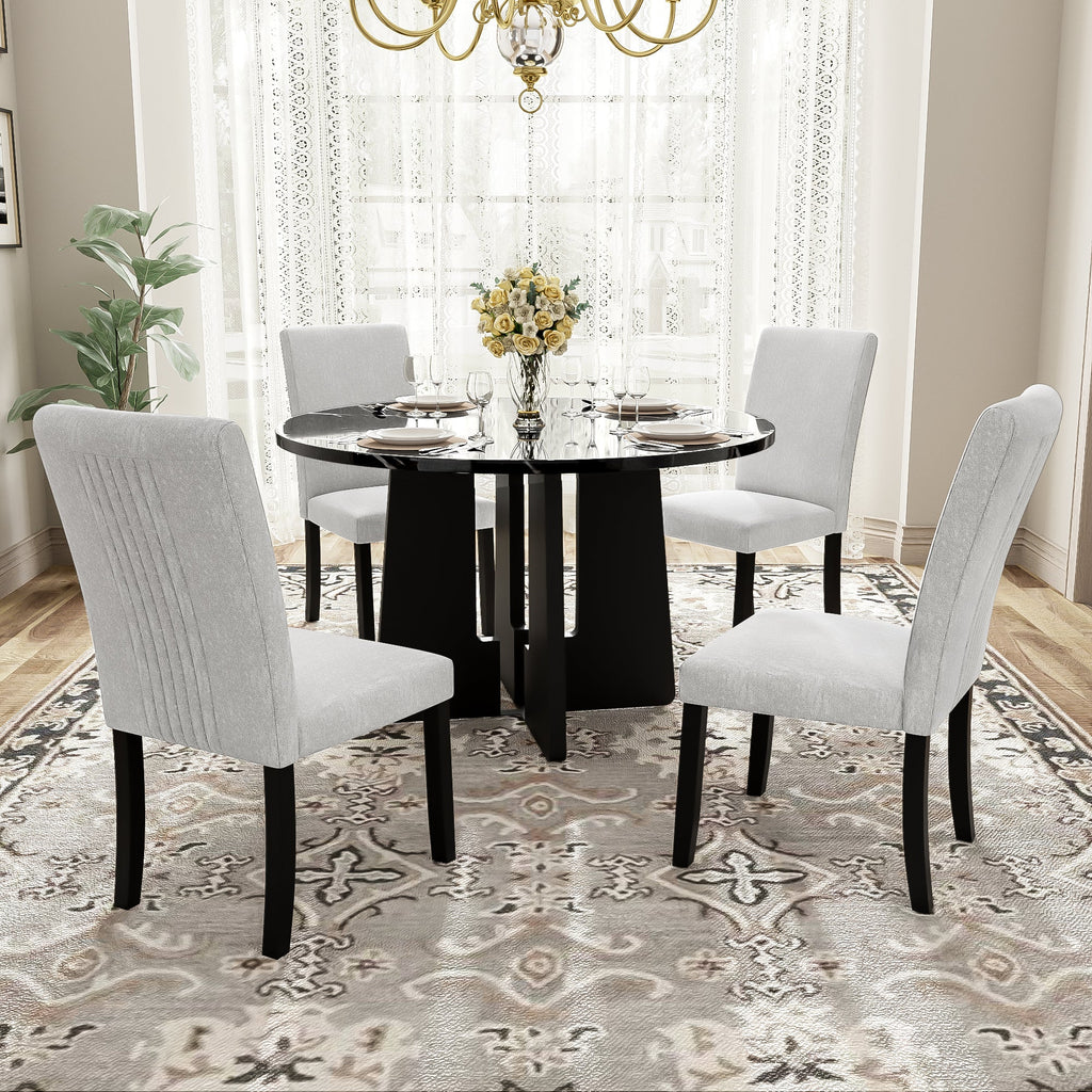 5-Piece Round Dining Table Set with Upholstered Chairs
