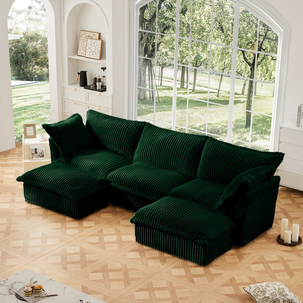 Slipcovered U-Shape Sectional Deep Seat Sofa Couch